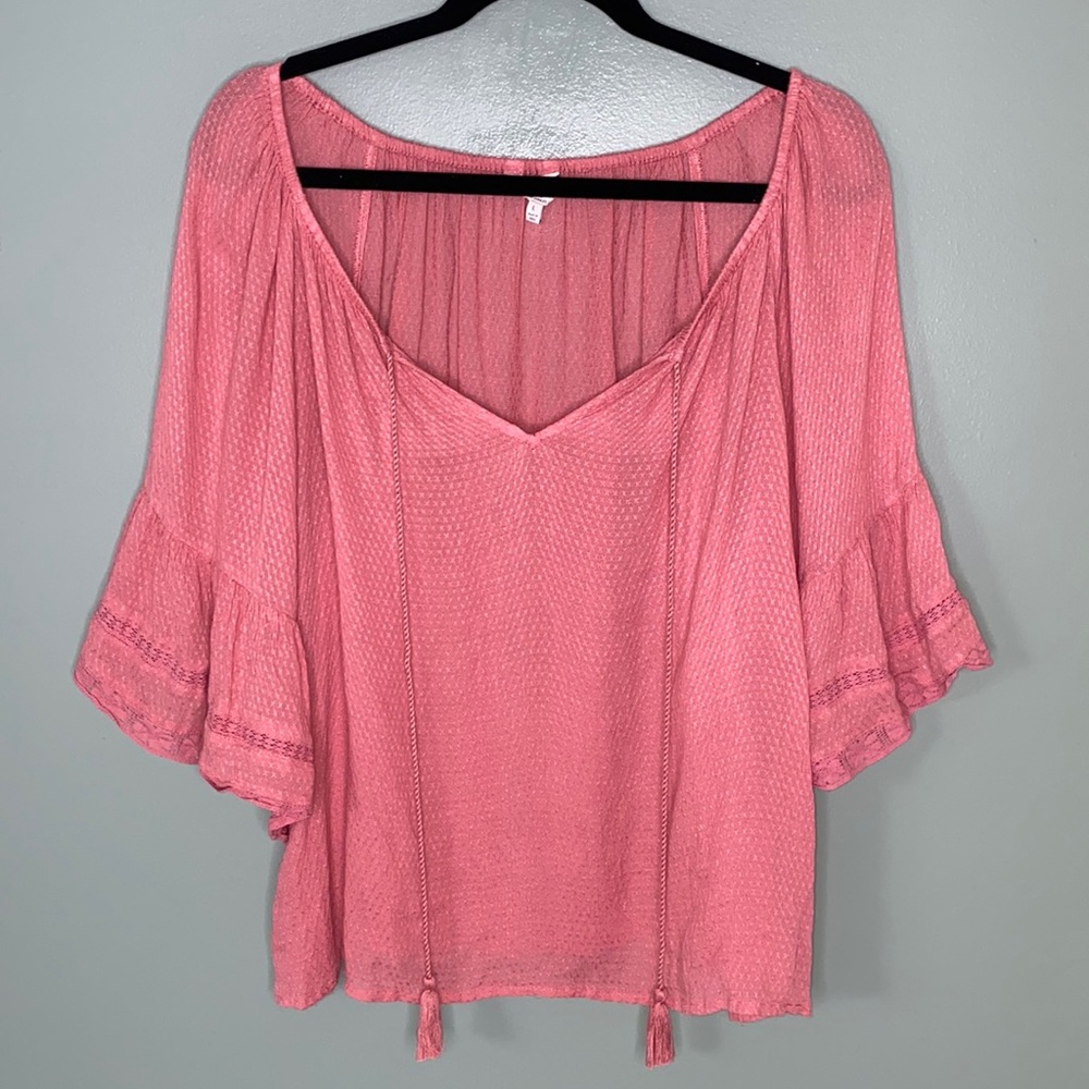 LUCKY BRAND Pink Lightweight Flutter Sleeve Blouse